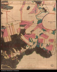 Białowola (folwark i wieś), Bortatycze (folwark i wieś), Cyprysin (folwark), Deszkowice, Hubale (folwark), Kąty (folwark i wieś), Kosobudy, Lipsko (folwark i wieś), Mokre (folwark i wieś), Namule (folwark), Niedzieliska (folwark i wieś), Płoskie (folwark i wieś), Płoskie Partykularz (folwark), Siedliska, Skaraszew, Sitaniec, Topornica (folwark), Wieloncza [Wielącza], Wieprzec (folwark), Wierzchowiny, Wincentówka (folwark), Wolica Sitaniecka (folwark), Wólka Wieprzecka, Wysokie, Zamość zach., Zarudzie (folwark i wieś), Zarzecze, Zawada (folwark i wieś), Zawódne [Zwódne], Złojec, Żdanów (folwark i wieś)