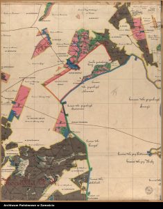 Branew, Branewka, Celinki (folwark), Chrzanów (folwark i wieś), Dzwola, Gilów, Goraj (folwark i osada), Grudki, Hosznia, Kapronie, Kocudza (folwark), Kocudza Dolna, Kocudza Górna, Korytków, Latyczyn, Łada, Malinie, Podlesie (folwark i wieś), Podlesie Nowe (folwark), Władysławów, Zdzisławice; poza granicami Ordynacji: Abramów, Frampol, Kąty, Nadrzecze, Radzięcin, Smoryń, Sokołówka