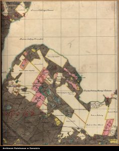 Długi Kąt (folwark i wieś), Górniki, Guciów, Hamernia (folwark i wieś), Hucisko Tomaszowskie (folwark), Izbice (folwark), Majdan Nepryski (folwark i wieś), Majdan Sopocki, Nowiny, Obrocz (folwark i wieś), Oseredek, Papiernia, Podrusów, Siedliska (folwark), Stanisławów, Szopowe (folwark)