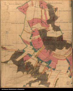Biskupie, Czernięcin (wieś i folwark), Dragany, Giełczew (folwark i wieś), Guzówka, Guzówka Główna (folwark), Guzówka Nowa (folwark), Huta Turobińska, Józefin (folwark), Łosień (folwark), Maciejów Nowy, Maciejów Stary, Nowy Dwór (folwark), Olszanka, Ponikwy, Rokitów, Romanówek (folwark), Słupeczno, Stasin (folwark), Tarnawa, Tarnawa Główna (folwark), Tarnawa Nowa (folwark), Tokary, Turobin (osada i folwark), Wólka Ponikiewska, Wysokie (osada i folwark), Zabłocie, Żabno, Żabno Nowe (folwark), Żurawie