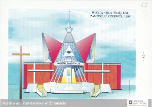 Projekt ołtarza papieskiego autorstwa arch. Marii Gmyz - 88/1170 Akta osób i rodzin 12.2 Zbiór Janusza Panasiewicza, sygn. 208, s. 55